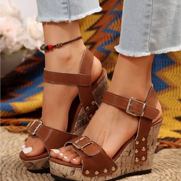 “Shein” Butterfly Flower Stud Fish Mouth Women Wedge Thick Sole Sandals! - Picture 10 of 10